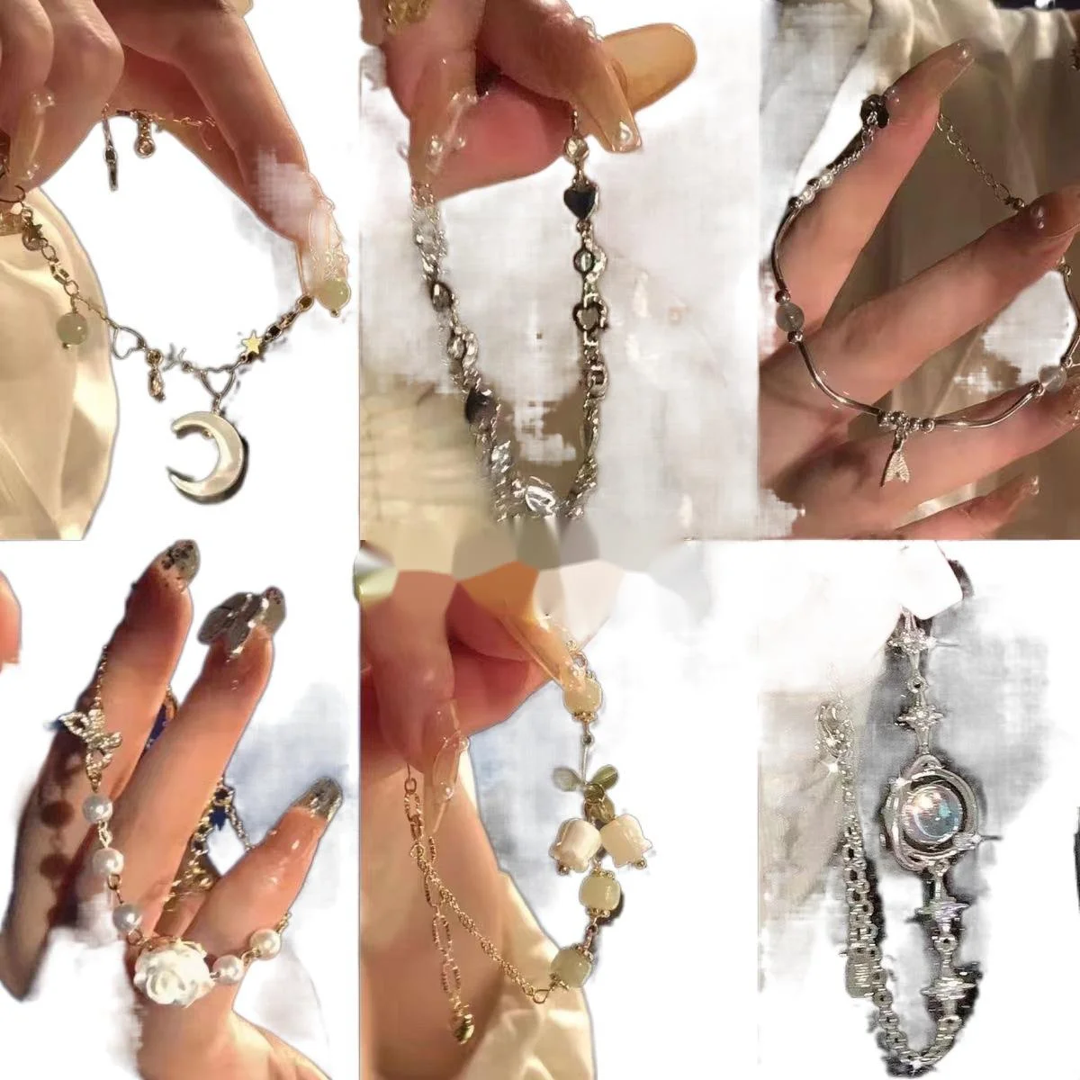 【 Ensemble de six pièces 】 Bracelet de conception d'épissure de perles de camélia polyvalent avancé pour femme Ins Girlfriend Bestie_voghion.com