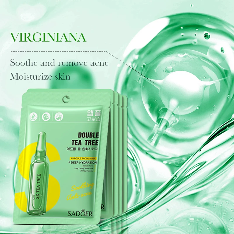 5/10pcs SADOER Tea Tree  Face Mask Hyaluronic Acid Moisturizing Hydrating Facial Masks Korean Cosmetics Skin Care