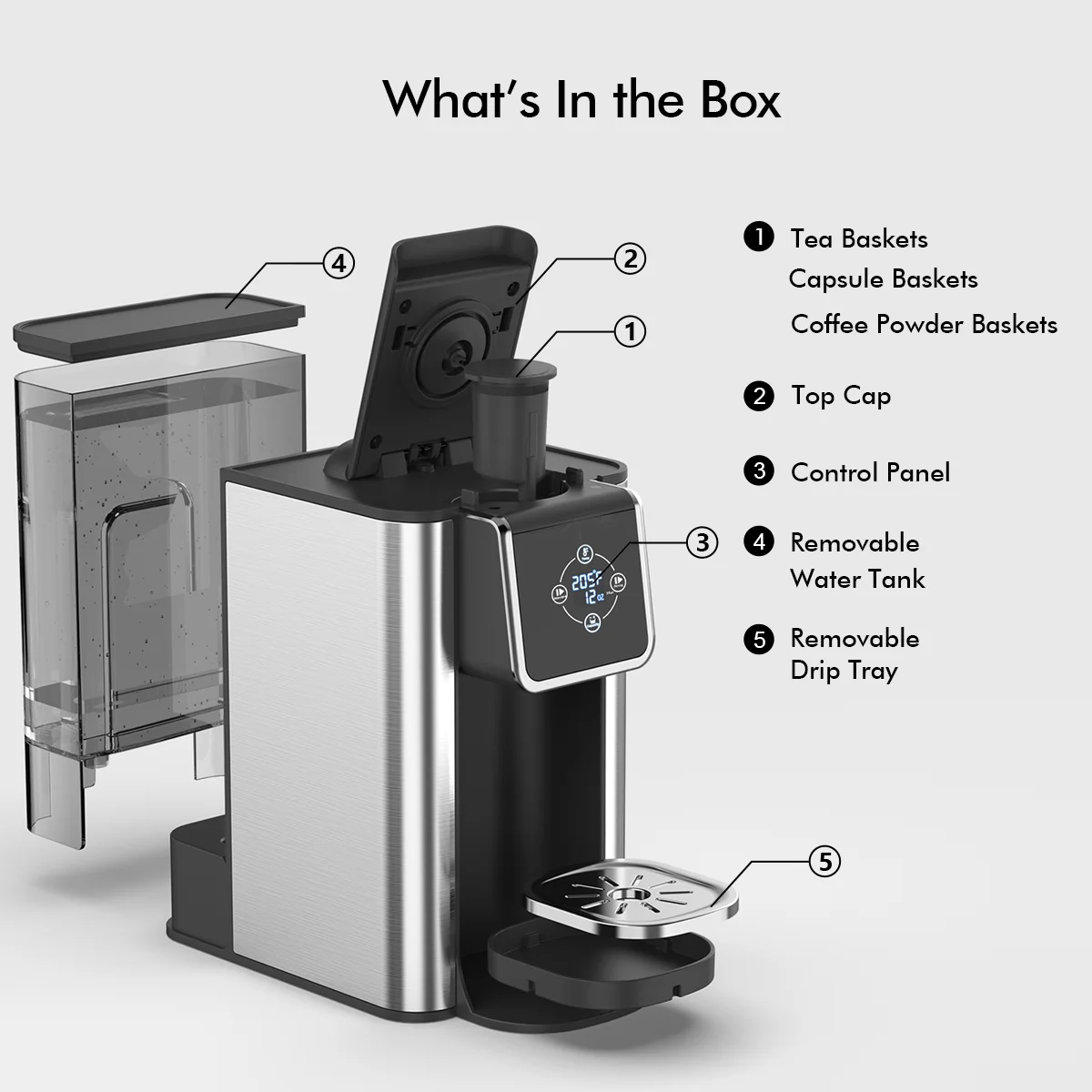 SIFENE 3-in-1 Single Serve Coffee Maker for K-pods, Ground Coffee, and Loose Leaf Tea, Custom Temperature and Strength Control 4