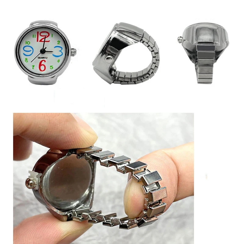Vintage Ring Clock Punk Elastic Stretchy Quartz Watches Rings for Women Man Finger Luxury Hip-hop Couple Fashion Pocket Jewelry
