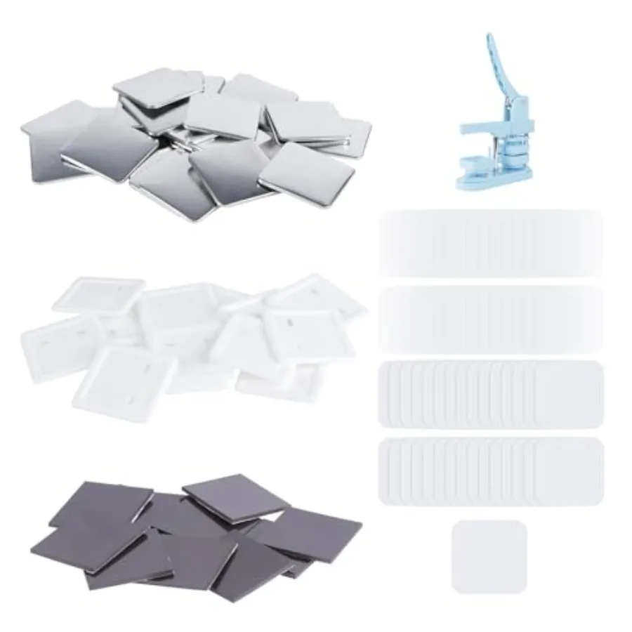 100 Sets 50mm/1.97 inch Fridge Magnet Button Maker Supplies for Square-Shaped Button Maker Machine 50mm Includes Metal Cover Pl