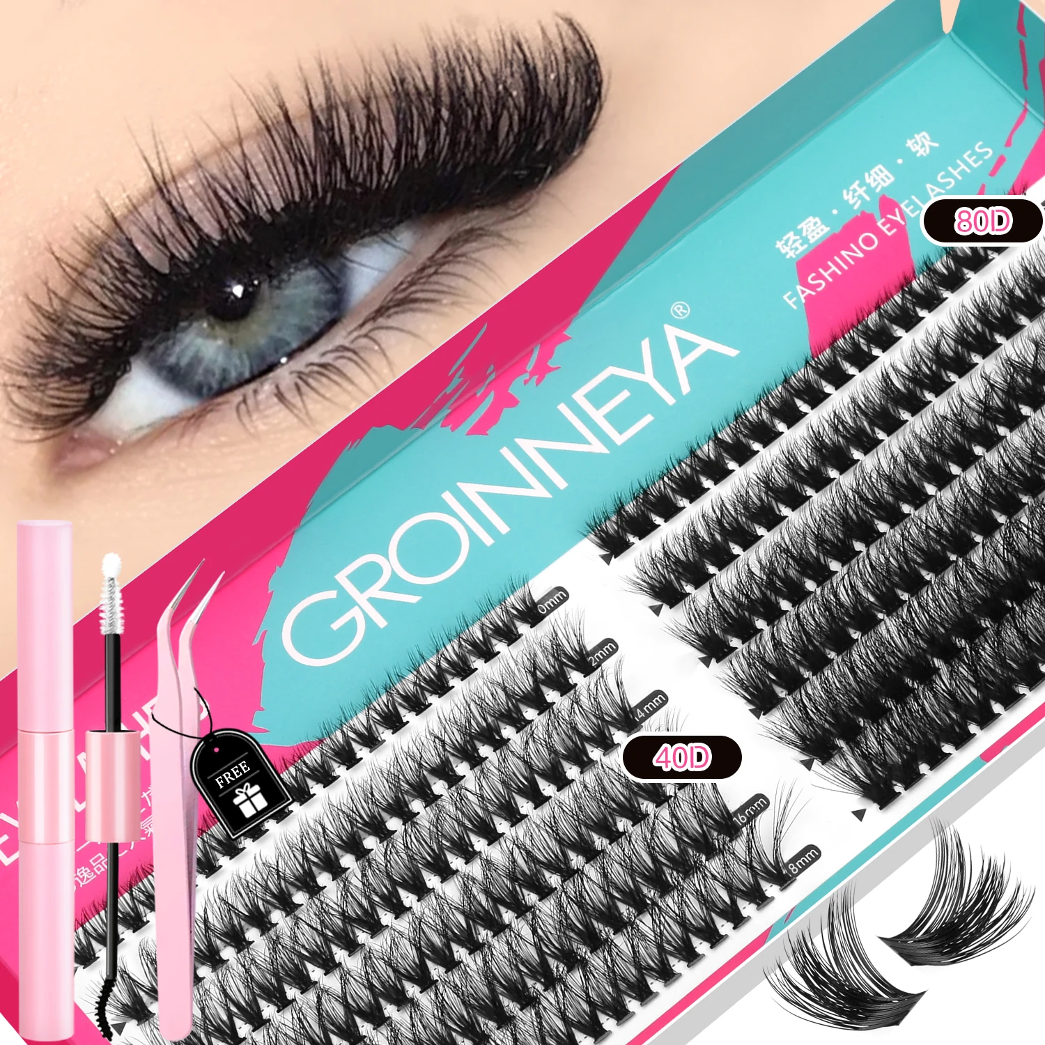 DIY Lash Clusters Set Mixed Tray Lashes Kit Fluffy Individual Lashes Extension Lash Bond and Seal Makeup