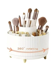 Revolving Cosmetic Organizer with Multi-Functional Brush Holder (WHITE)