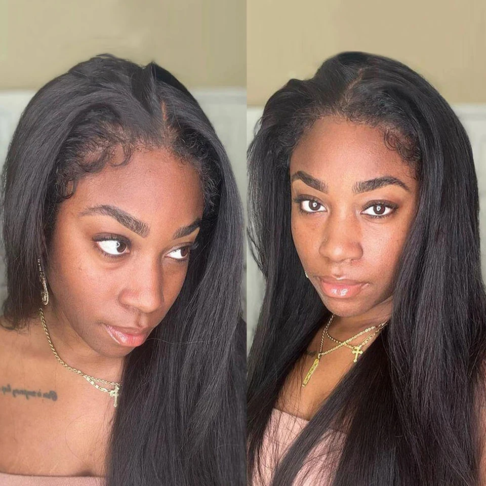 4C Edges Hairline with Curly Baby Hair Wig Bone Straight 13X4 Transparent Lace Frontal Human Hair Wigs For Women 4x4 Closure Wig 5
