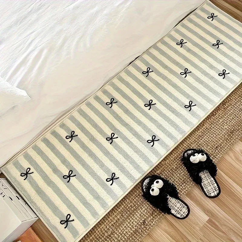 Bowknot Floor Mat Minimalist Carpet Non-slip Foot Mats Bedroom Long Carpets Bow Cute Home Decoration Girls Children Room Rug