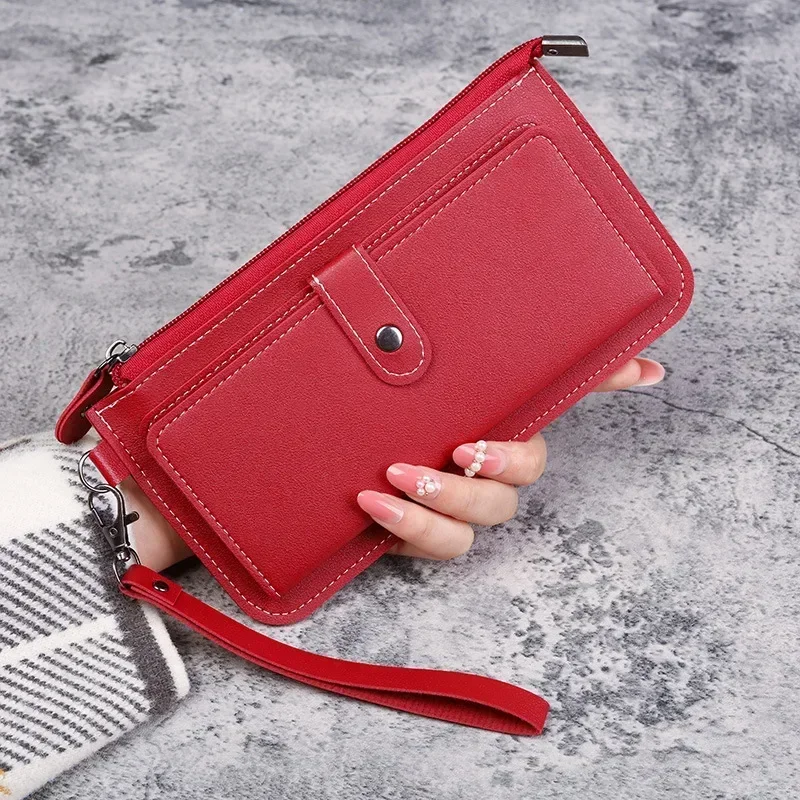 Fashion Women Wallets Simple Zipper Purses Black White Gray Red Long Section Clutch Wallet Soft PU Leather Money Bag 3