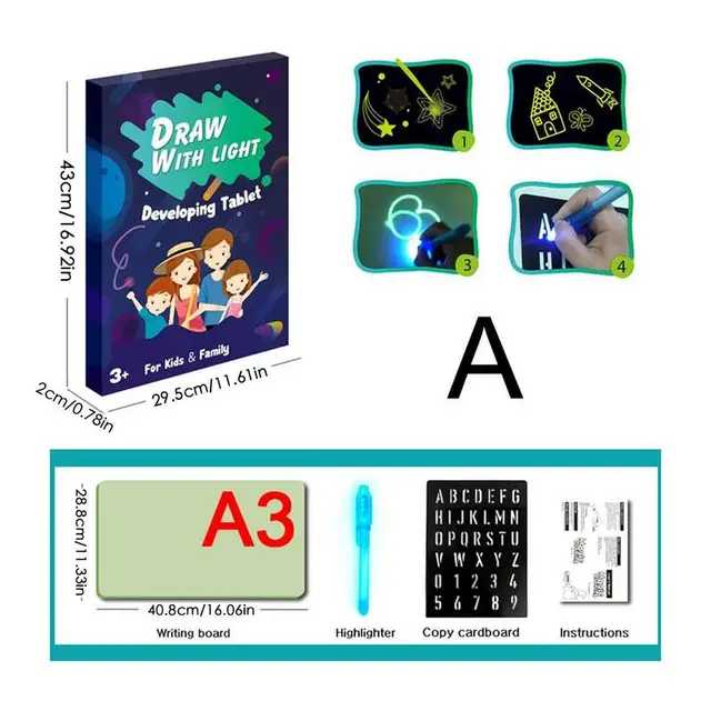 Magic LED Light Drawing Pad Drawing Board For Kids Reusable Doodle Board Portable Learning Educational Toys Toddler LED Drawing 6