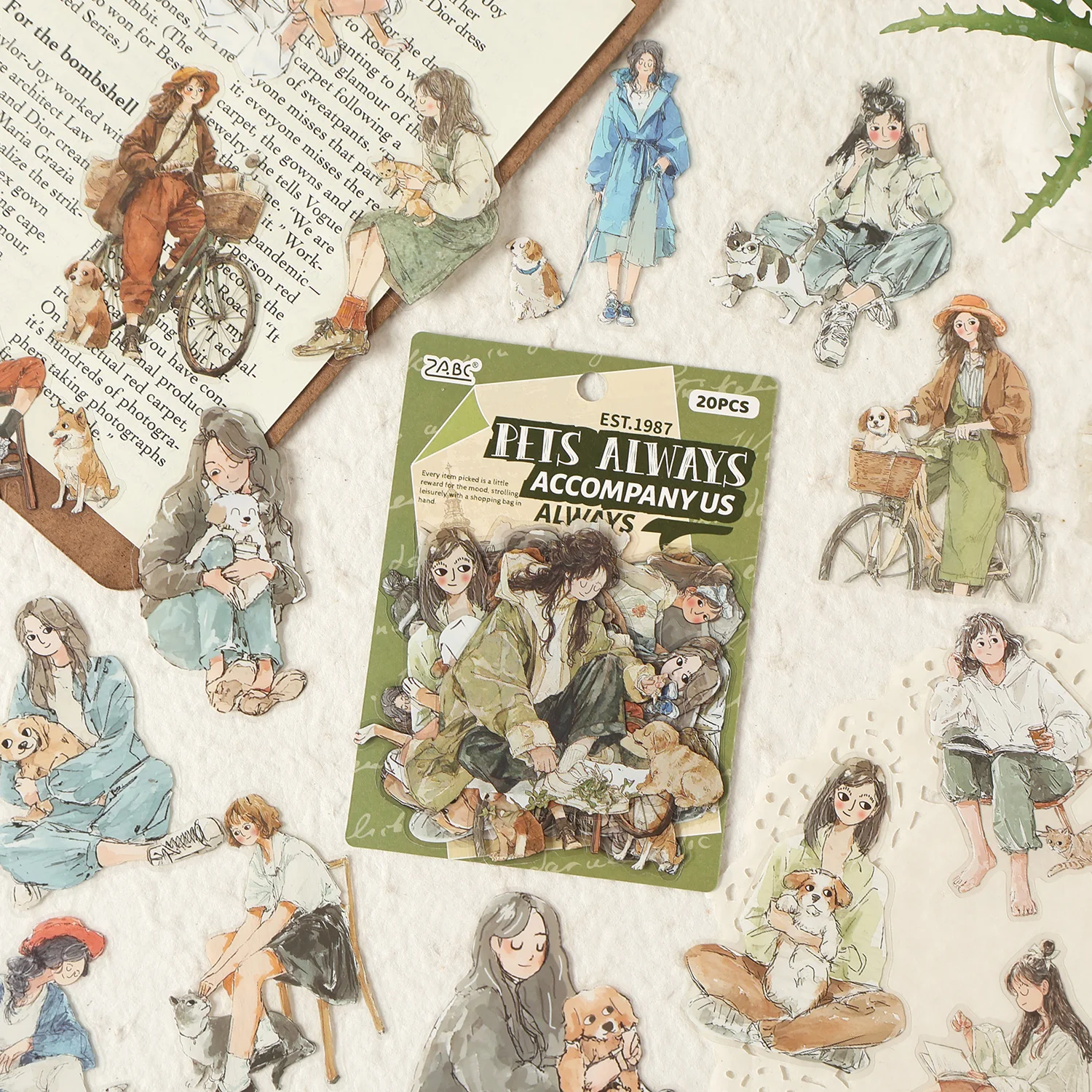지아메이 20개입 편안한 생활 시리즈 귀여운 캐릭터 PET 스티커 DIY 다이어리 폰 케이스 감성 스크랩북 스티커