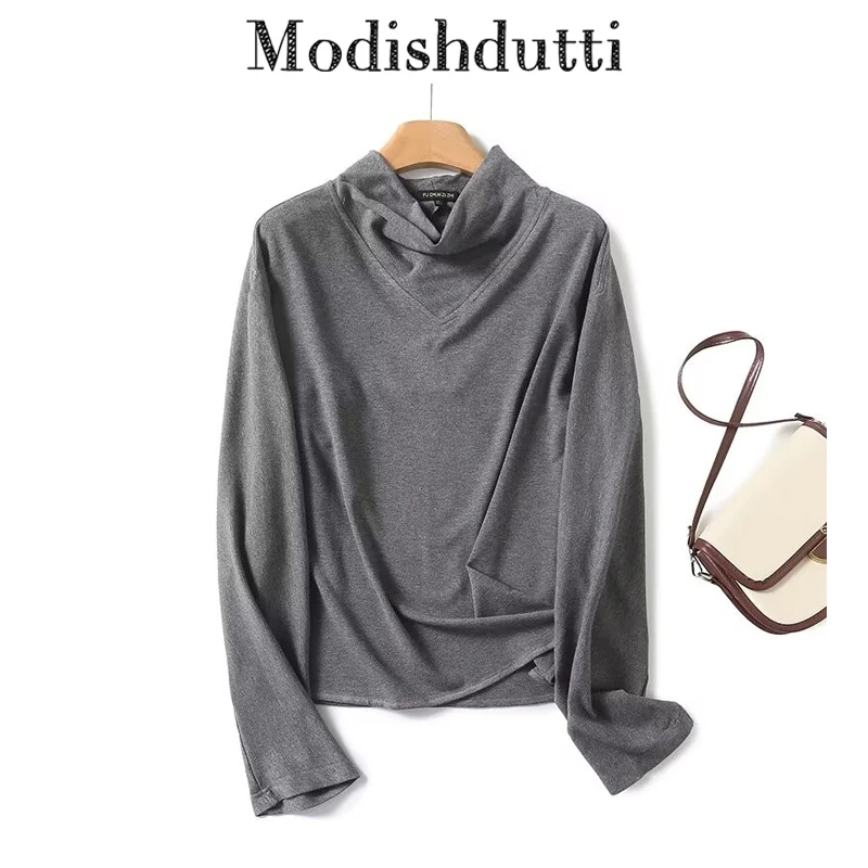 

Modishdutti высокое качество 2024 осень зима женские модные свободные Вязаные Свитера Женские однотонные повседневные с длинным рукавом Топы пуловеры