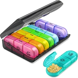 Compact 7 - Day Colorful Pill Organizer with Three Daily Compartments (7D - W - BTM)