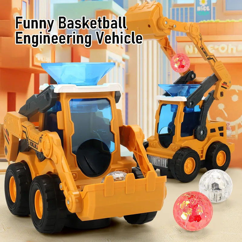 Auto-Basketball Engineering Car 360° Rotating Electric Pitch Ball Construction Vehicle Excavator Model Toy Lights Music Kid Gift electric deformation motorcycle stunt rotating universal driving lights music children s toy car model boys girls kids toy gift