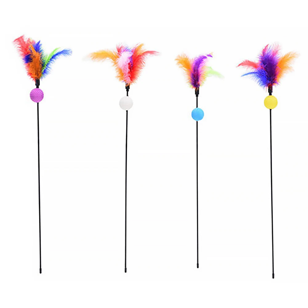 5pcs Hot Sale Cat Toys Random Color Funny Kitten Cat Teaser Interactive Toy Rod with Bell and Feather Toys For Pet Cats Stick 