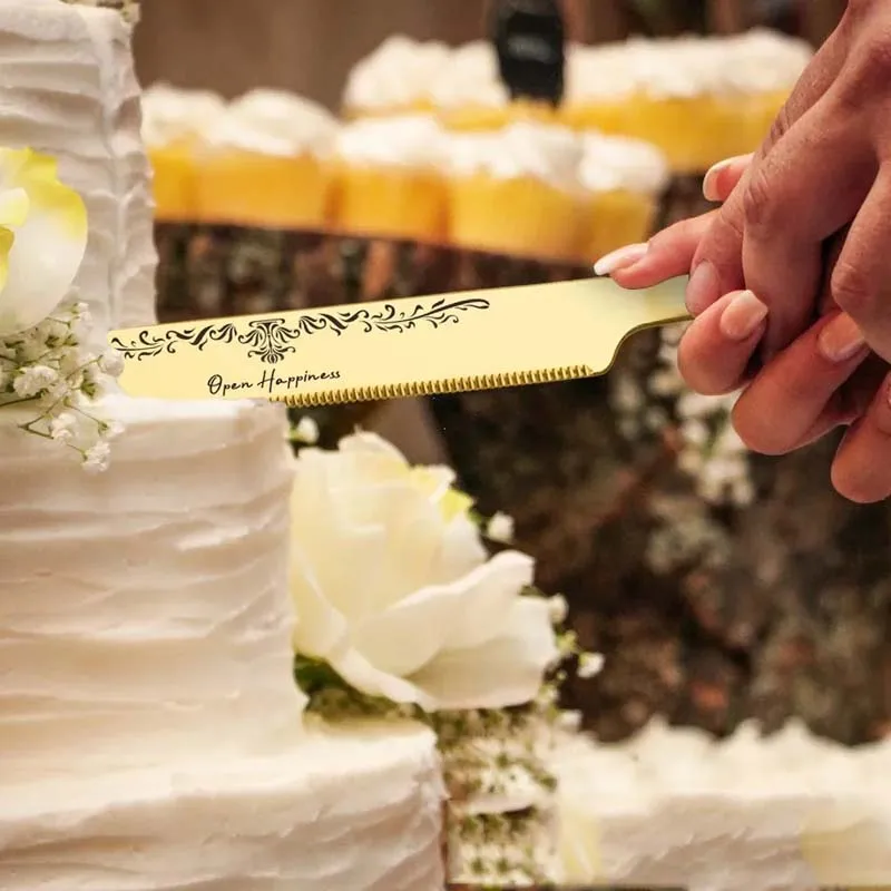 Stainless Steel Cake pi's Knife and Spatula Set Wedding Engagement Birthday 2 Piece Pattern Design