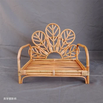 신생아 사진 소품 레트로 등나무 바구니 의자, 유아 사진 받침, 아기 소녀 소년 포즈, 침대 배경 사진 액세서리