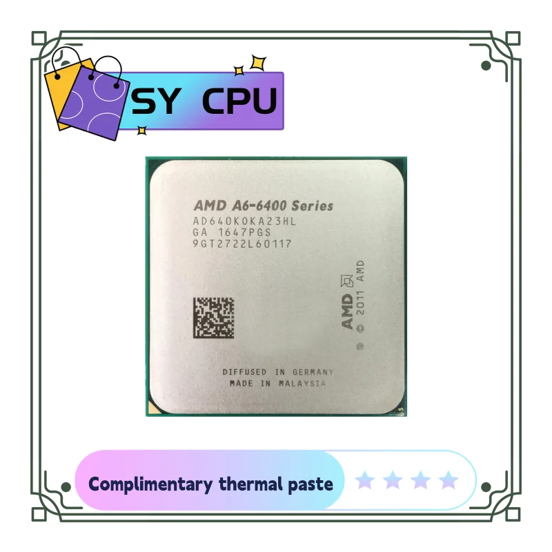 

AMD A6-Series A6 6400 A6 6400K 3,9G 65 Вт двухъядерный процессор AD640KOKA23HL/AD640BOKA23HL разъем FM2