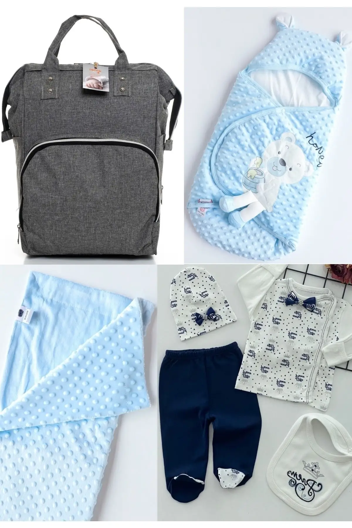 

4 Piece Large Birth Set (Baby Care Backpack, 100% Cotton Swaddle, Chickpea Blanket, Hospital Exit) Cotton