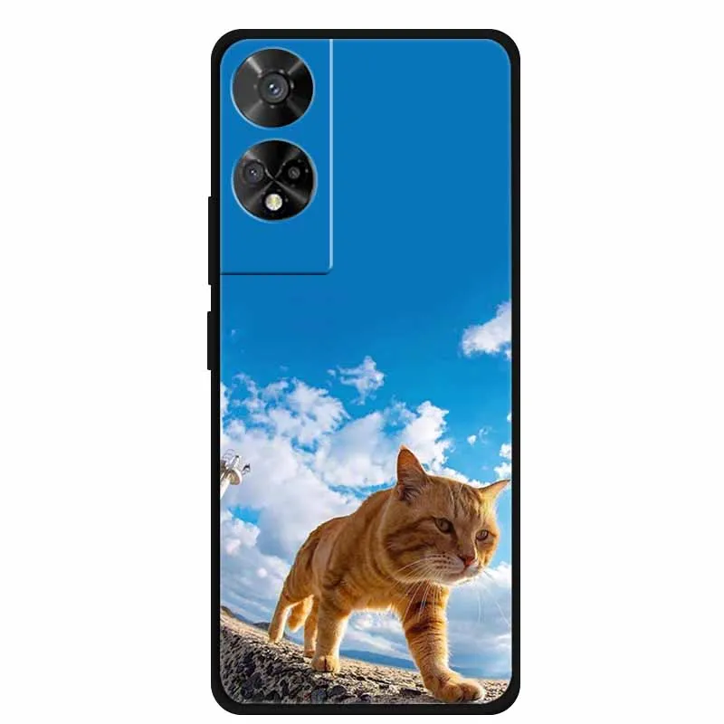 Lovely TPU Soft Silicone Painted Cat Phone Back Cover - 6.78  Coque