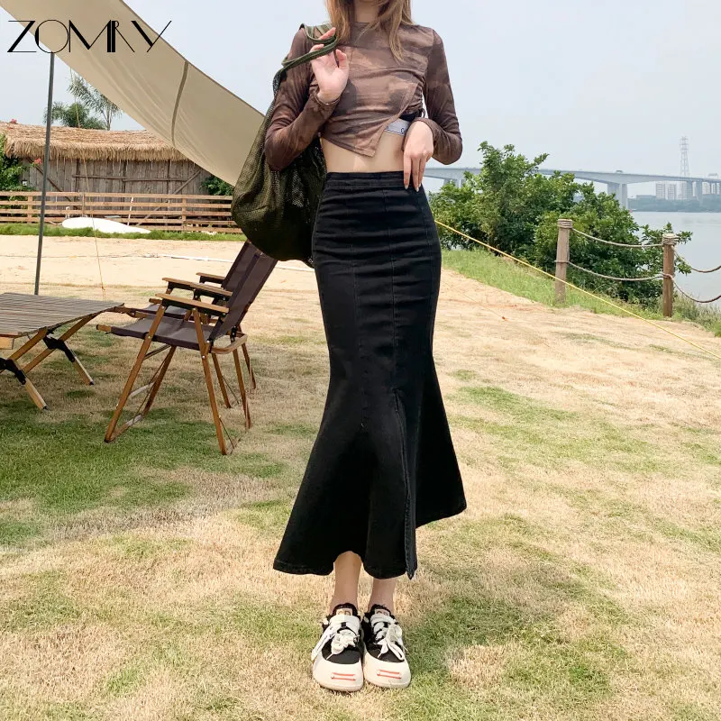 

ZOMRY 2023 New Simple Split Sexy Slim Versatile Summer Women's Mature Feminine Charm Street Leisure Commuting Fishtail Skirt