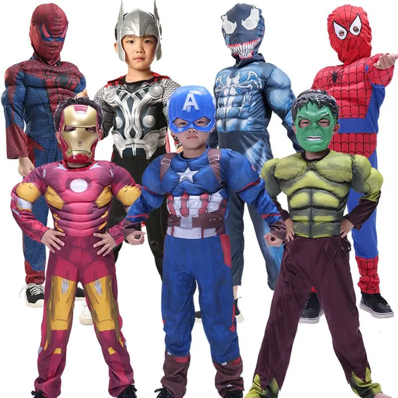 

Cosplay Superhero Muscle Costume halloween Anime Costume For Holiday Birthday Gifts Children Bodysuit Shield Hammer mask