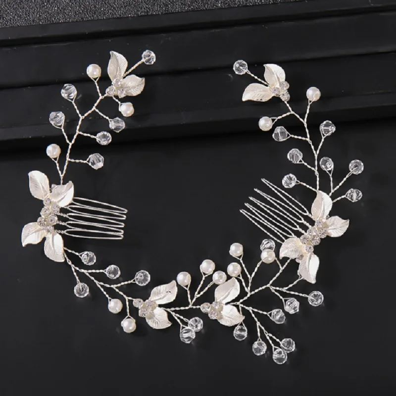 Hair Accessories Bridal Hair Accessories Bridal Jewelry Set Handmade Rose Gold Silver Color Hair Combs For Bride Women Pearls Hairbands Wedding Hair Accessories Bridal Jewelry