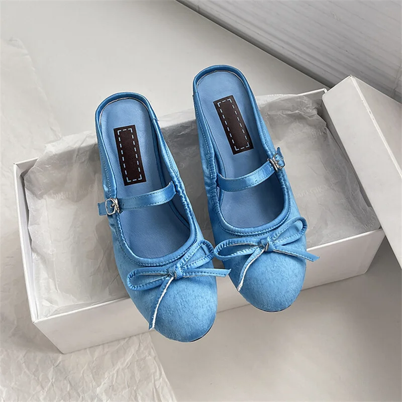 Женские балетки Aqua на плоской подошве, украшенные узлом, шелковые элегантные прочные дышащие роскошные сандалии, туфли без задника с пряжкой