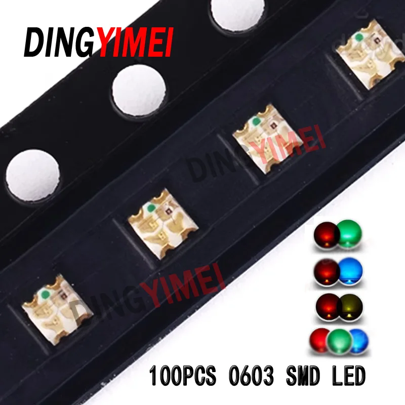 100 Pz 0603 (0606) Smd Led Emitting Diode Lamp Chip Light Beads Rosso Verde Giallo Blu Bicolore Comune Anodo Micro Pcb Circuit Smt