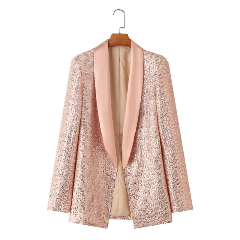 

2024 new women's fashion casual style Suit Coats Elegant Ladies long-sleeved sequins decorated blazer tops Female Solid Jacket