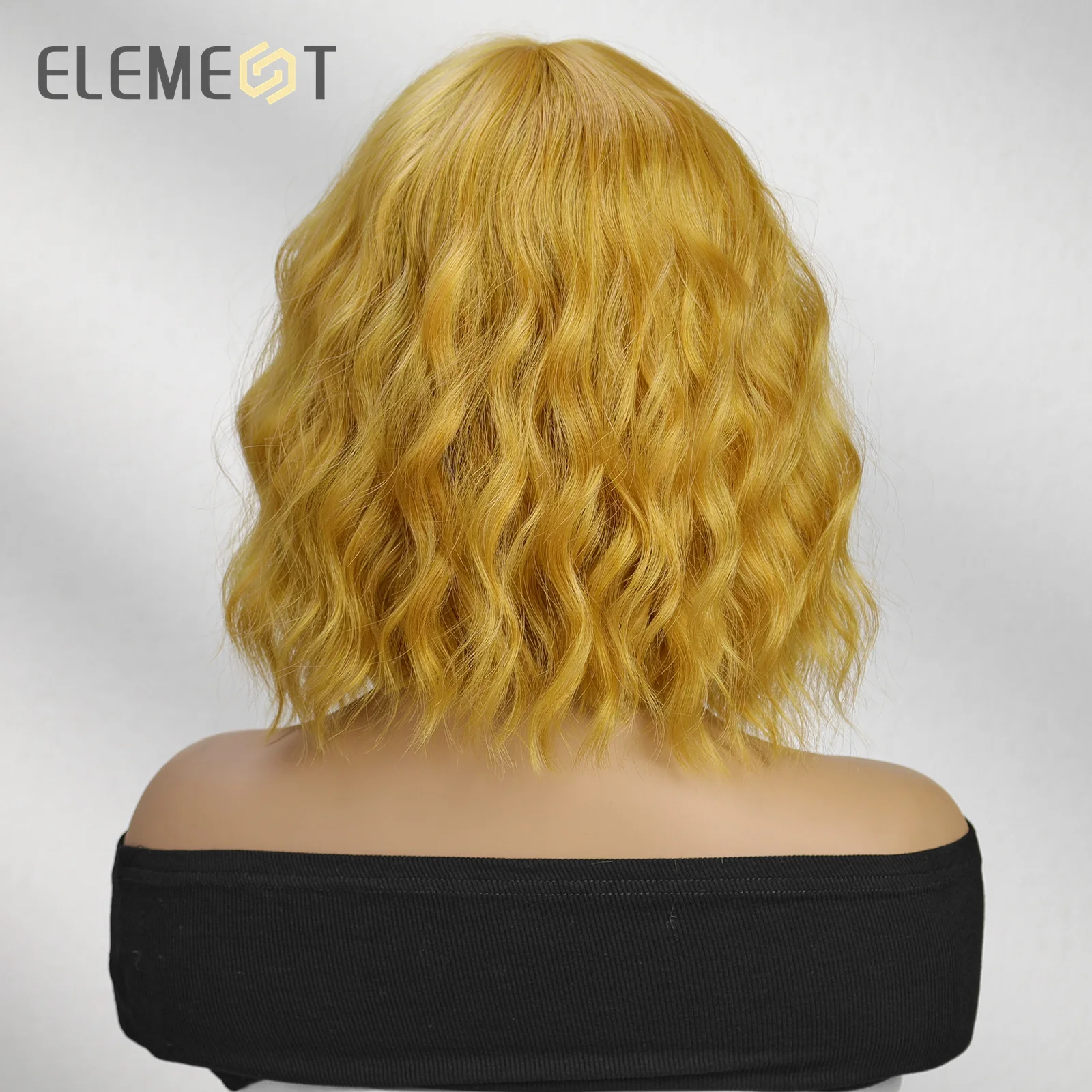 Element 여성용 짧은 바디 곱슬 합성 밥 가발, 앞머리 포함, 생강 노란색 머리 가발, 데일리 파티 코스프레, 내열성