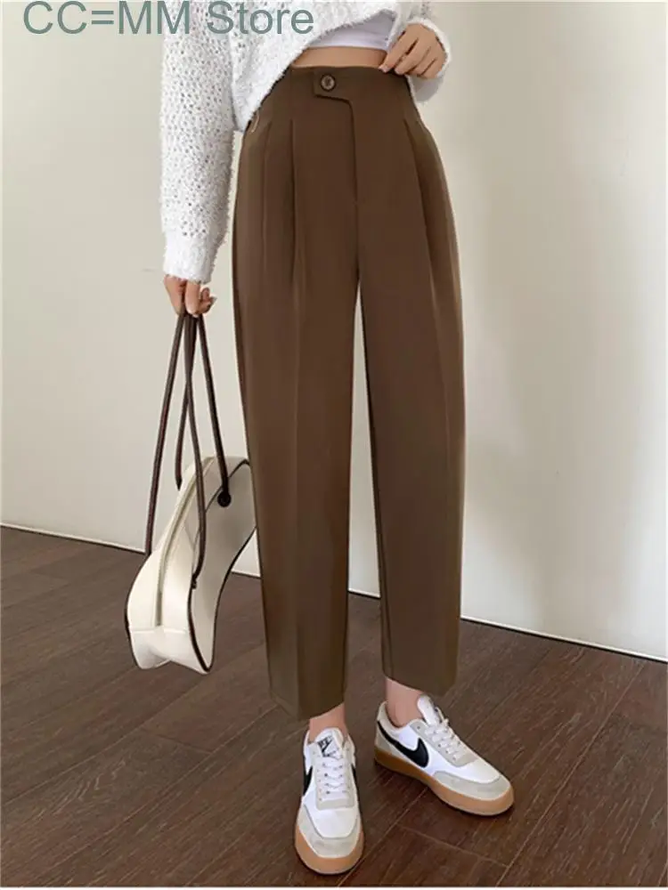 New Black Suits Pants for Women High Waisted Korean Fashion Elegant Harem Pants Office Ladies Straight Ankle Length Pants boyfriend jeans for women destroy high waisted jeans harem loose style ripped jeans for women casual distressed jeans