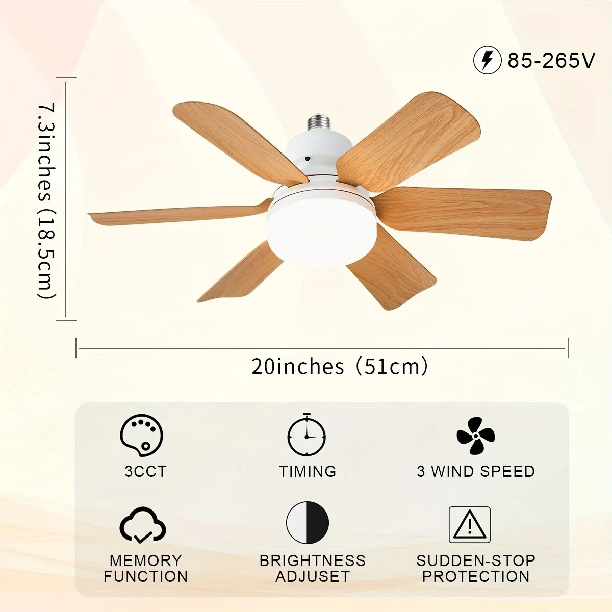 40W E27 Wood Grain Square Leaf Ceiling Fan With Light Remote Control Dimmable Base Smart Electric Fan Ceiling Led Light