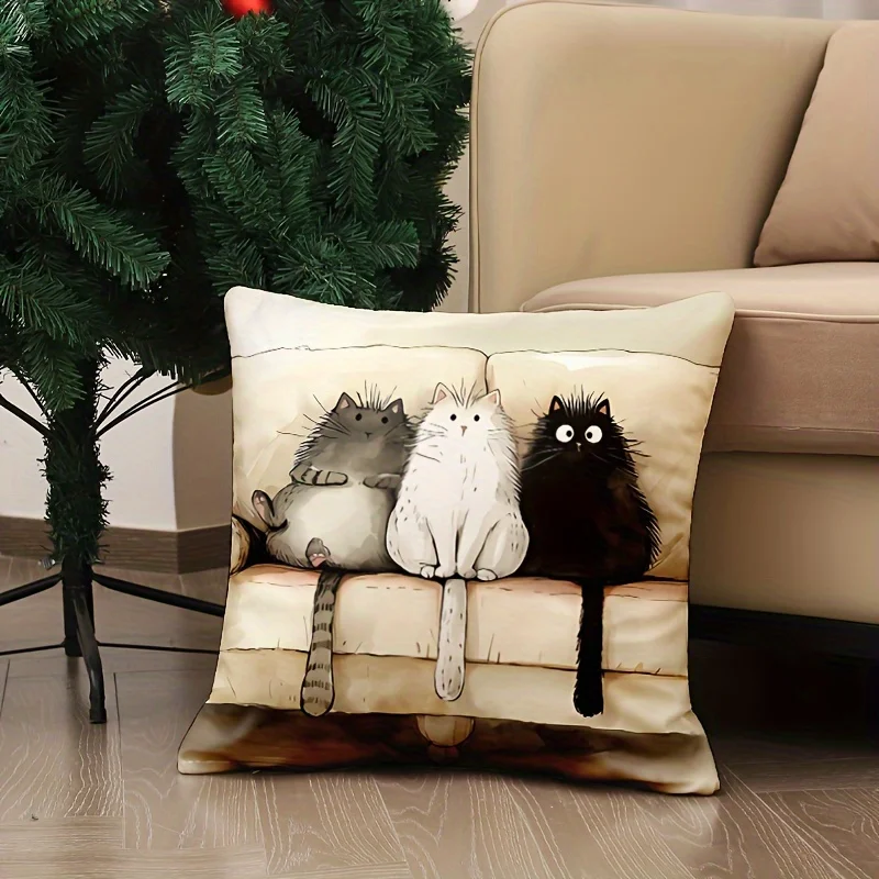 Three kitten pillowcase, 18x18 inches, suitable for living room, bedroom, decoration (without pillow core)