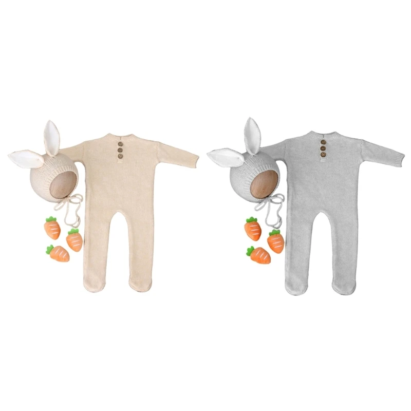 

Photography Props for Baby Boys Girls Unisex Romper & Hat Carrot Set Headdress & Jumpsuits Rabbit Costume Newborn Outfit