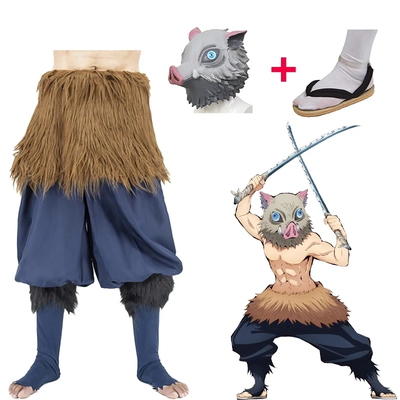 

Anime Hashibira Inosuke Cosplay Costume Demon Slayer Kimetsu No Yaiba Pig Silicone Mask Halloween Party Pants