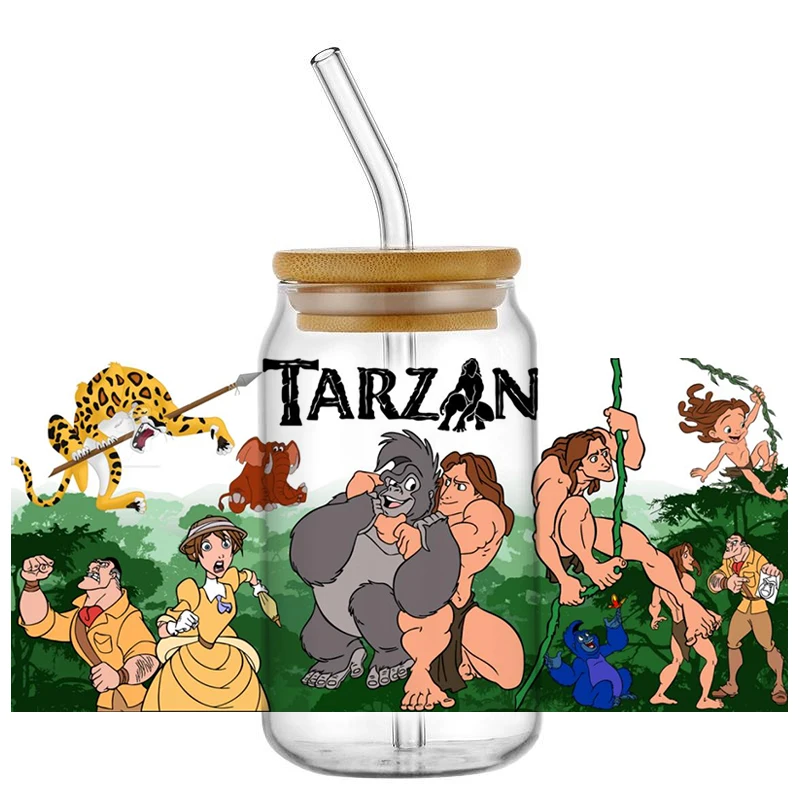 Miniso Cartoon Tarzan 3D Decal Cup Washable Transfer Sticker DIY 16oz Libbey Glasses UV DTF Cup Wrap