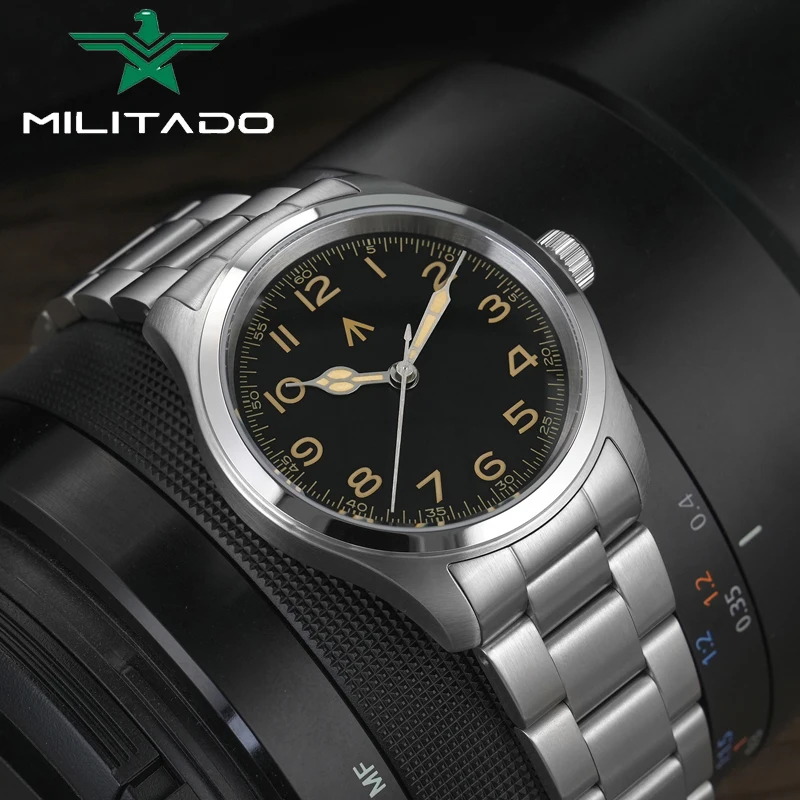 Militado ML08 Quartz Watch  VH31 Movement Steel Strip Sapphire Crystal Vintage Watch 10Bar Waterproof BGW9 Luminous Mens Watch