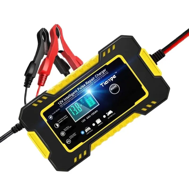 Smart LCD Display Car & Motorcycle Battery Charger with Pulse Repair - 12V 6A Lead-Acid, AGM, Deep Cycle & GEL Fast Charging