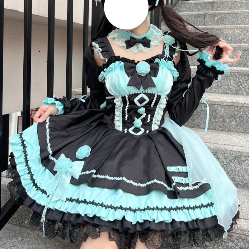 Black and Red Lolita Dress Women's Sweet Gothic High Waist Bow