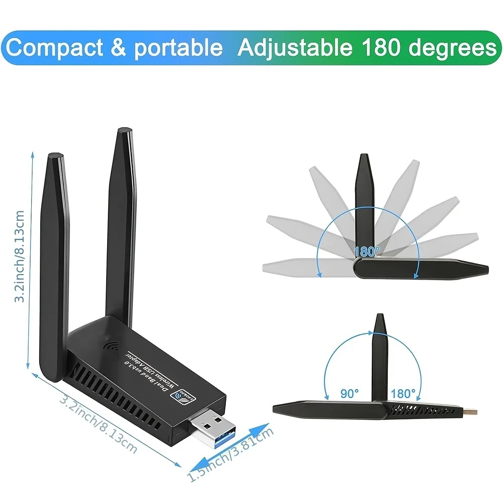 1300m Wireless Network Card USB Win10 Drive-Free Network Card WiFi Receiver Transmitter, Wireless Connectivity