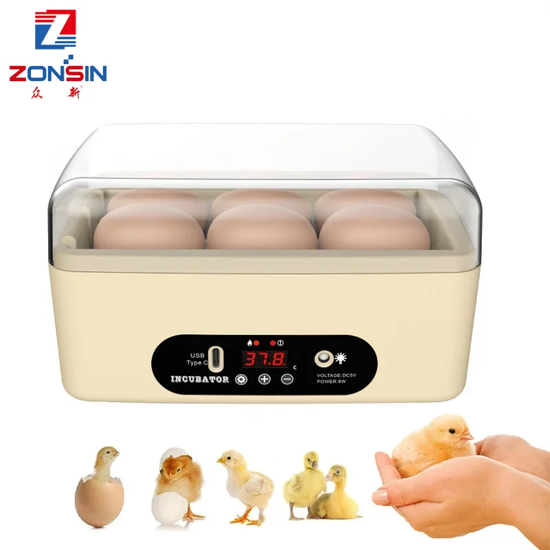 

6 Eggs Automatic Egg Incubator Poultry Hatching Machine Mini Turning Temperature Control Breeder for Chicken Birds Duck Goose