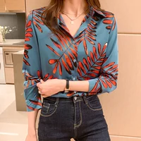 Fashion flower print shirts for ladies New elegant Women\'s Blouses 2024 Spring Summer Long Sleeve Button-Down Tops blusa mujer 11