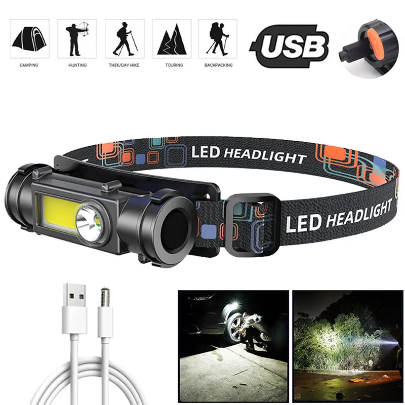 

Portable COB LED Head Lamp Light Car Inspect Light Head Flashlight USB Rechargeable Headlamp with Magnet Work Light for Camping
