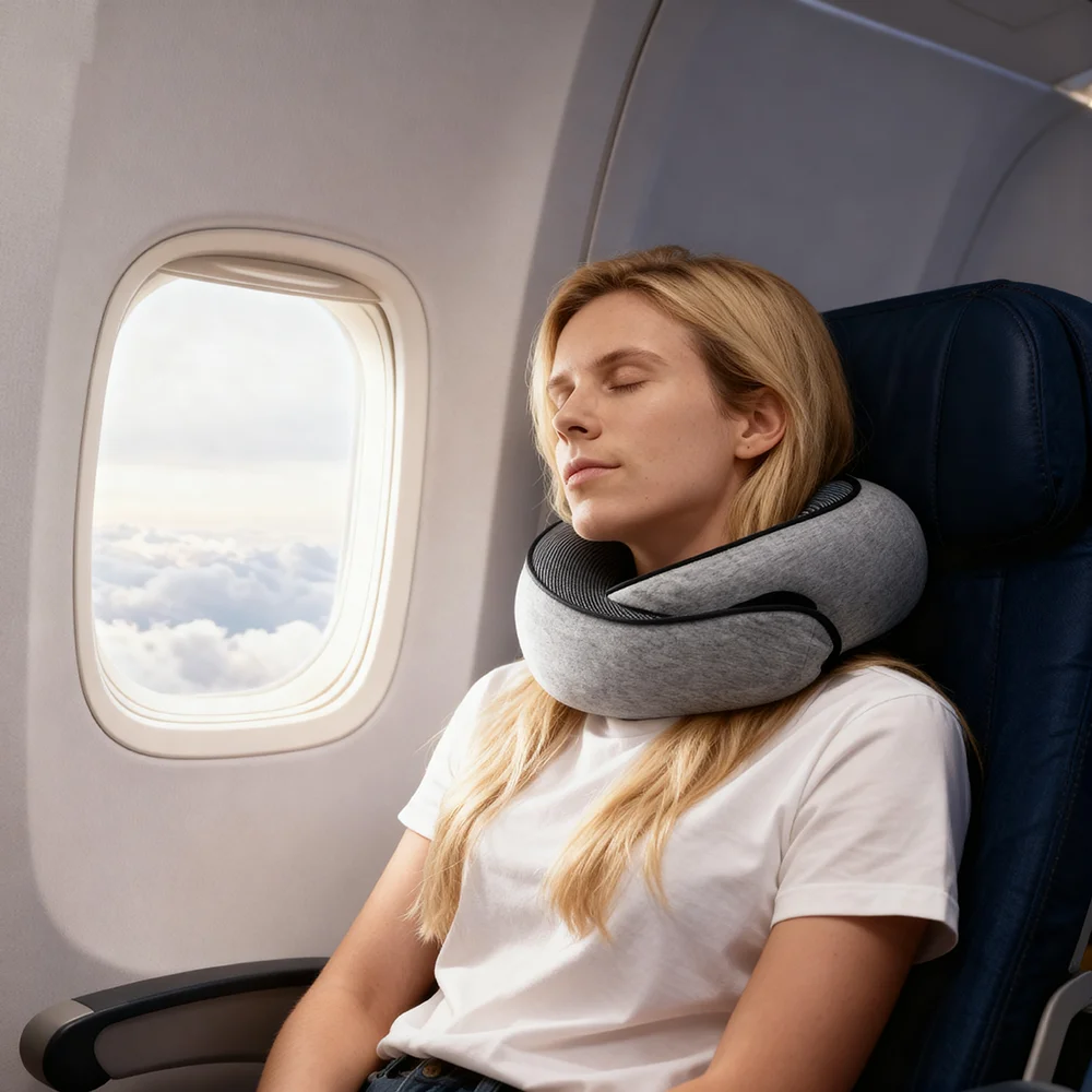 Ergonomic Memory Foam Travel Neck Pillow - Snail Style Supportive Comfort for On-the-Go Rest