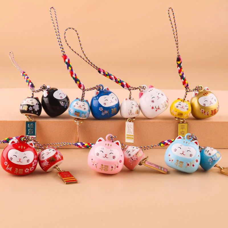 Maneki Neko Portachiavi Lucky Cat Bell Portachiavi Colori Multipli Cute Lucky Women Bag Ciondolo Piccolo Cartone Animato Portachiavi Amici Regali