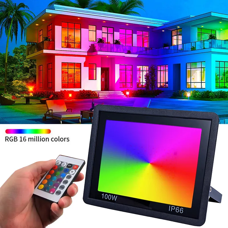 ReflectorLEDRGBiluminaciónexterior220VIP66impermeableMulticolorlámparasdefocoiluminacióndepaisaje30W50W100Wconcontrolremoto-AliExpress