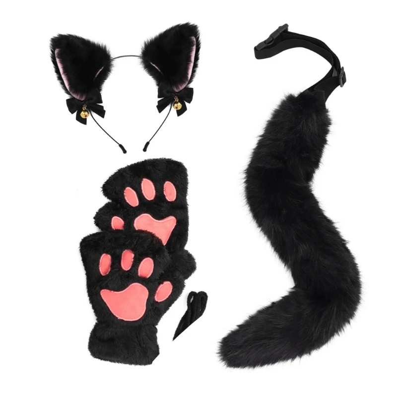 Animal Cats Dress up Costume 3Pcs Halloween Cats Costume Includes Plush Ears Headband Tail Gloves for Girl Cosplay anime cosplay tails anime cosplay props superhero cosplay gloves halloween mask props halloween costume cane pirate gun cosplay props superhero cosplay costume