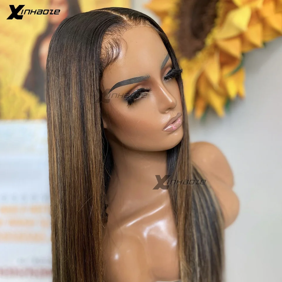 

Highlight Wig 4x4 Silk Base Human Hair Honey Blonde Transparent Lace Wigs Remy Brazilian Bone Straight Lace Front Human Hair Wig
