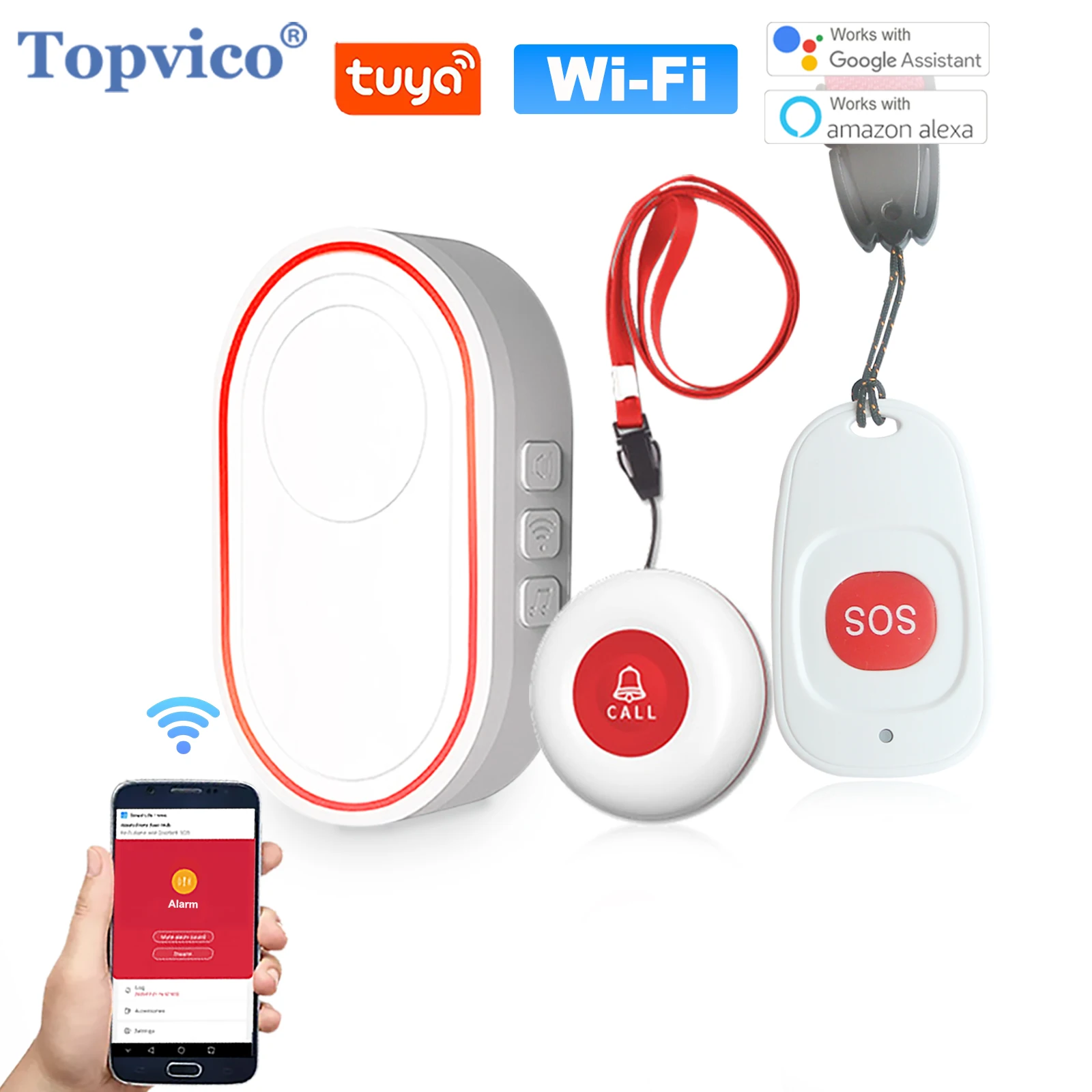 Topvico Wifi Caregiver Pager Smart Call System 2 SOS Panic Button For The Elderly Calling Alert Help TUYA APP