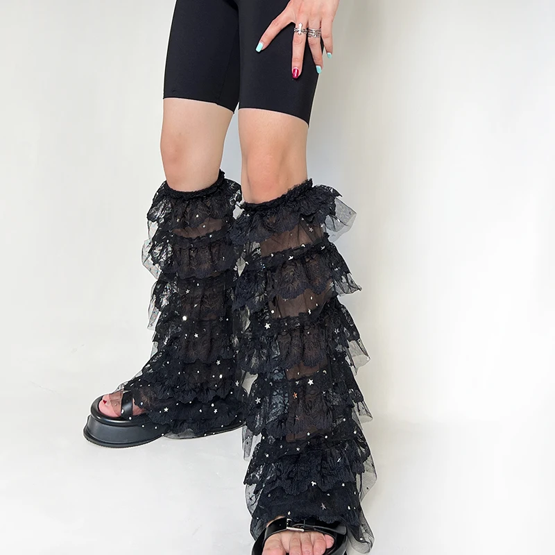 Fashion Design Black Stockings Lace Cake Y2g Foot Sock Can Be Used As Oversleeves Leg Warmers for Girls Sandals Boots Long Socks