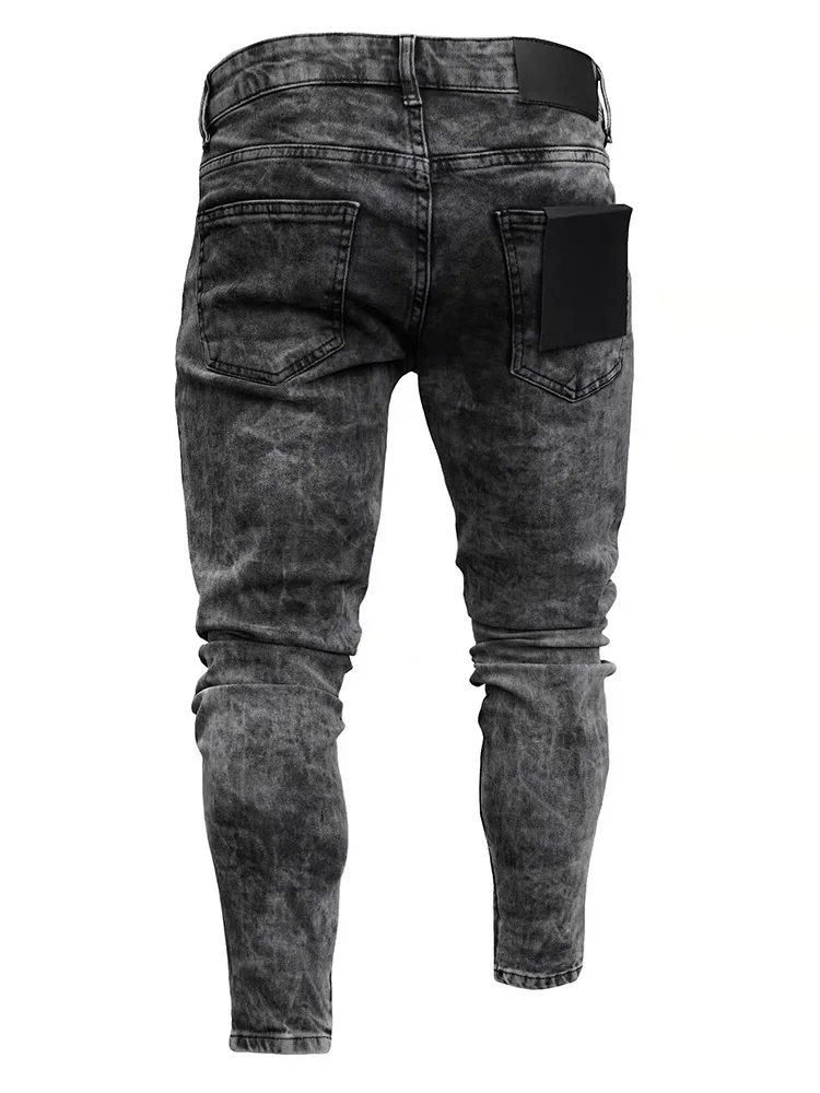 Men European American Style High Street Ripped Hip Hop Stylish Skinny Jeans High Quality Holes Casual Cotton Pencil Denim Pants