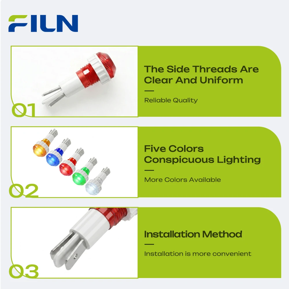FILN 3PCS 10mm LED 표시등 12-24V/110-220V IP67 방수 경고등 자동차 해양 산업 장비 제어 박스용